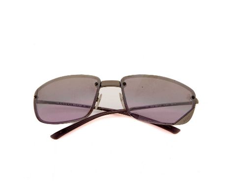 Gucci, a pair of rimless sunglasses, featuring mirrored grey to pink gradient lenses and thin gunmetal arms, no.1691/S, with 