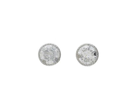A pair of 9ct gold diamond single-stone stud earrings, estimated total diamond weight 0.90ct, H-I colour, SI2-P1 clarity, mou