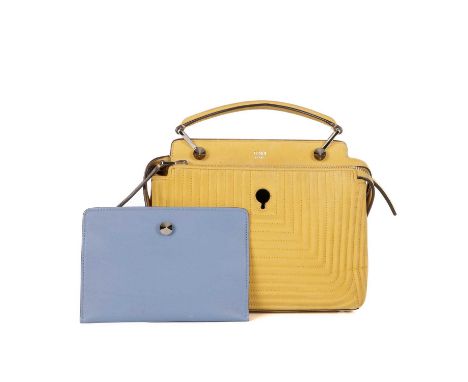 Fendi, a yellow Dotcom handbag, designed with a quilted yellow nubuck leather exterior, silver-tone hardware, detachable chai