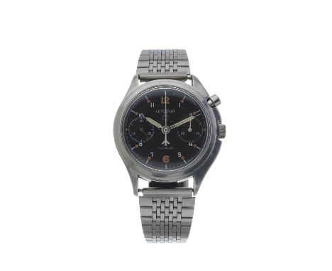 Lemania, a stainless steel military issue monopusher chronograph wrist watch, reference 35-64, signed manual wind movement ca