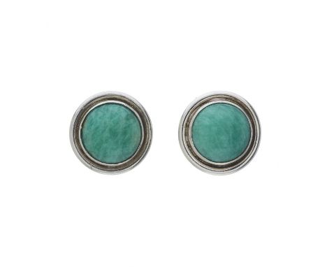 Georg Jensen, a pair of silver amazonite cabochon single-stone stud earrings, maker's marks for Georg Jensen, model number 86