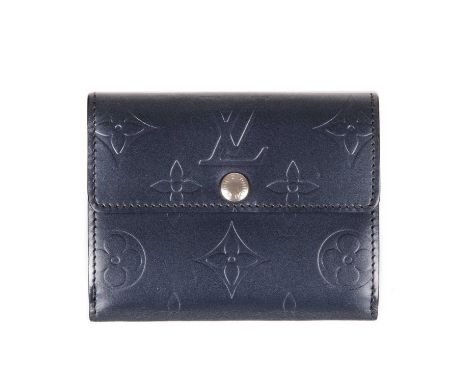 Louis Vuitton, a charcoal monogram Vernis Mat Elise compact snap wallet, featuring a monogram embossed matte blue leather ext