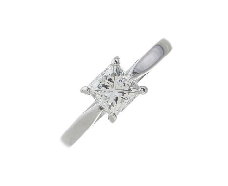 An 18ct gold square-shape diamond single-stone ring, with report from IGI, stating diamond weight 1ct, I colour, SI2 clarity,