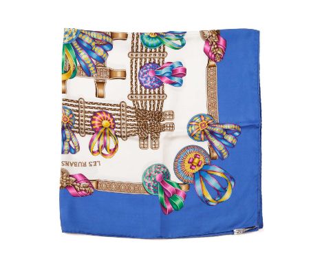 Hermes, a Les Rubans Du Cheval silk scarf, designed by Joachim Metz and first issued in 1993, featuring multicoloured horse r