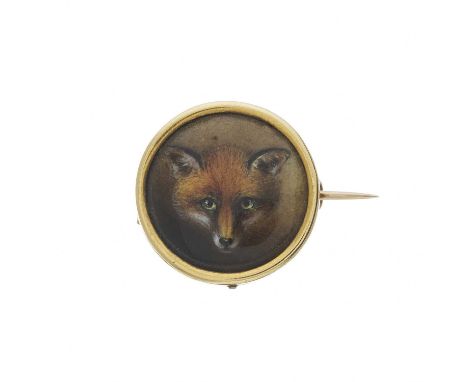 A late Victorian gold polychrome enamel fox portrait brooch, diameter 1.6cm, 3gOverall good conditionEnamel with some small p