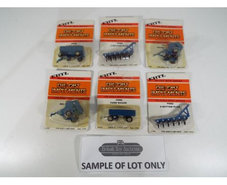 Ertl - 48 diecast metal implements by Ertl, all in 1:64 scale, to include "Ford Round Baler", "Ford 6 Bottom Plow" and "Ford 