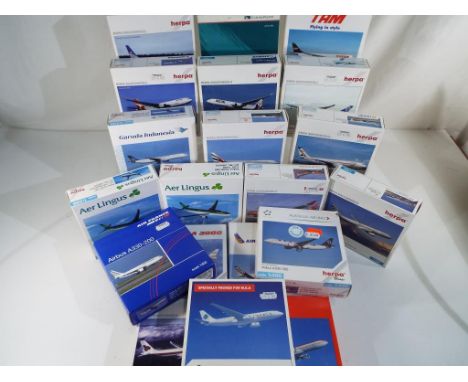 Herpa - twenty diecast model airplanes by Herpa Wings 1:500 scale, all appear mint in mint box