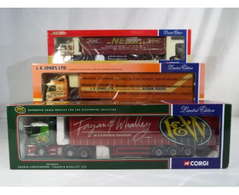 Corgi - three 1:50 scale diecast models comprising Fagan & Whalley Scania CC12211, L E Jones Volvo CC12424 and Norman Emerson