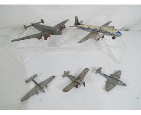 Dinky Toys - five models of aircraft by Dinky Toys to include Giant High Speed Monoplane, Meteor, Viscount and No 706, Twin E