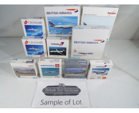 Model Aeroplanes - Twenty four diecast models of commercial airliners by Herpa, all in 1:500 scale. All models appear mint in
