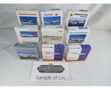 Herpa - twenty one diecast model airplanes 1:500 scale by Herpa, all appear mint in box