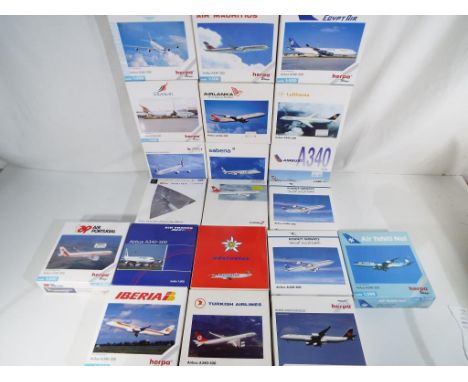 Herpa - twenty diecast model airplanes by Herpa 1:500 scale all appear mint in mint box