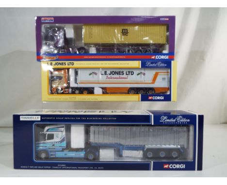 Corgi - three 1:50 scale diecast models comprising  Tinnelly Int Transport, Scania topline bulk tipper CC12805, MSDC, Scania 