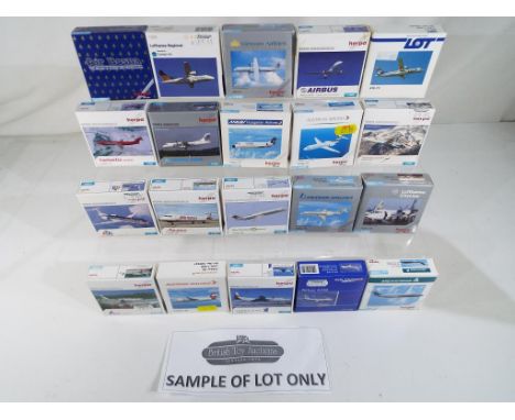 Model Aeroplanes - Twenty nine diecast models of commercial airliners by Herpa, all in 1:500 scale. All models appear mint in