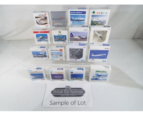 Model Aeroplanes - Twenty five diecast models of commercial airliners by Herpa, all in 1:500 scale. All models appear mint in