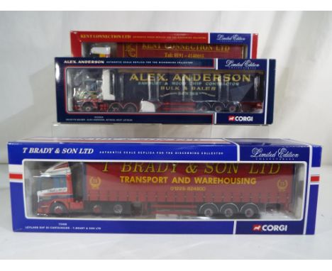 Corgi - three 1:50 scale diecast models comprising T Brady, Leyland 75408, Kent Connection, Renault 75604 and Alex Anderson V