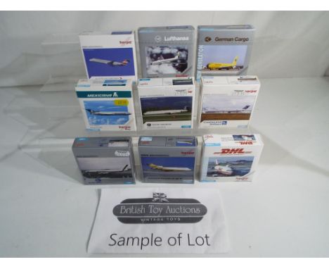 Model Aeroplanes - Twenty diecast models of commercial airliners by Herpa, all in 1:500 scale. All models appear mint in orig