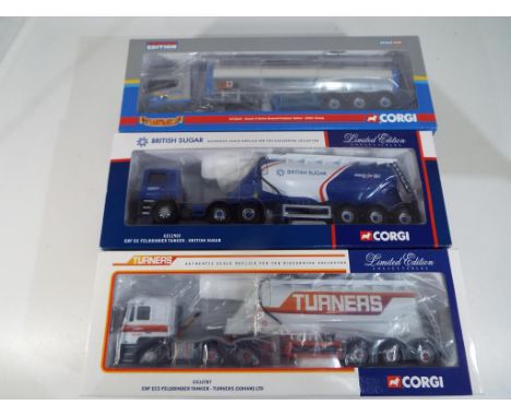 Corgi - three 1:50 scale diecast models comprising 'Stiller Group' Scania 4 series general purpose tanker CC12224, 'Turners' 