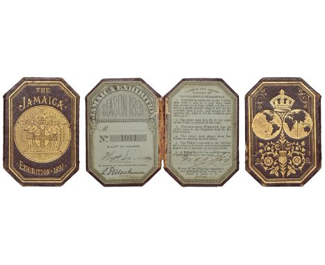 Jamaica, Jamaica International Exhibition, 1891, a maroon leather Season Ticket, the cover decorated in gilt with arms and cr