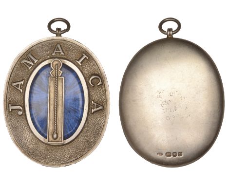 Jamaica, Masonic, a silver and enamel jewel by Ernest Pobjoy, pendulum, rev. faint trace of inscription, hallmarked London 19