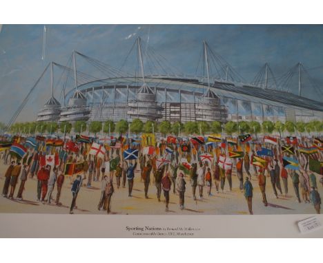 Bernard McMullen limited edition print with double blind stamp &amp; signed in pencil ' Commonwealth games 2002 Manchester'