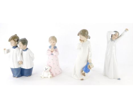 Various Nao figures, etc. Child Yawning, 22cm high, Choir Boys, Figure Holding Child, another Leonardo Collection figure (4).