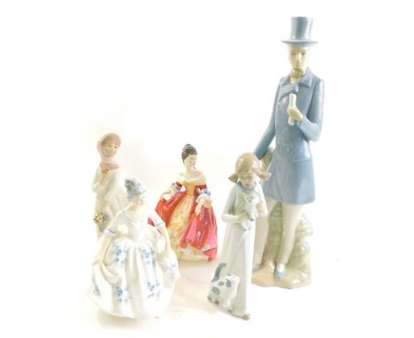 Various Royal Doulton figures, etc., to include, Southern Belle HN2229, printed marks beneath, 22cm high, Miquel Vilensia fig