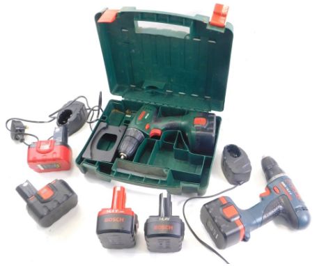 Various Black and Decker and other hand tools, Bosch Professional 14 vault drill, 26cm high, various other accessories, etc. 