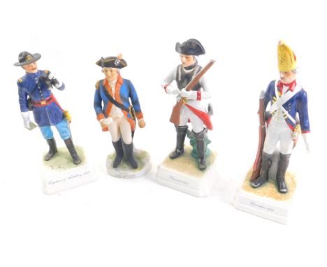 A Goebel 1981 figure of a soldier, Kurassier 1760, 22cm high, and three others similar. (4)
