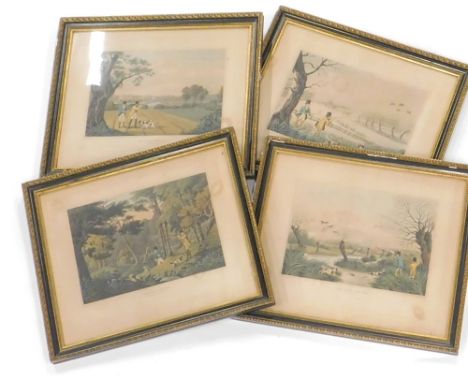 After Havell. Bird Hunting, to include snipe shooting near Uxbridge, plate engravings, 21cm x 30cm. (4)