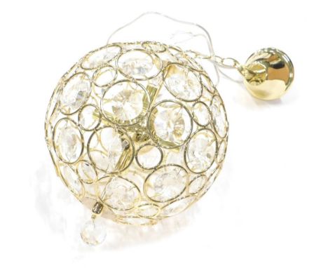 A Murano style crystal and gilt metal plain orb modern light fitting, 20cm high.