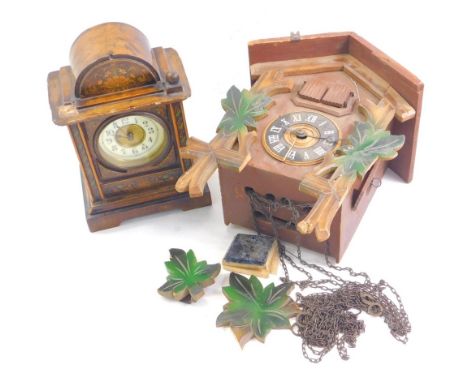 A late 19thC mantel clock, of small proportion, the 7cm diameter Arabic dial, surmounted by an arched dome, on bracket feet, 