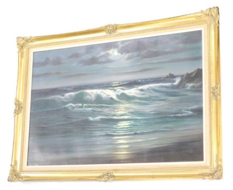 A Beardsley (20thC). Twilight seascape, calm waves, oil on canvas, signed, 58cm x 92cm.