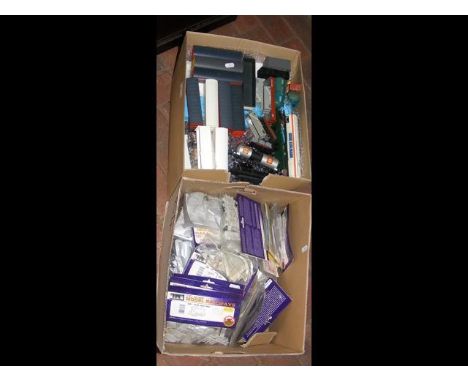 Two boxes of train parts and model railway kits 