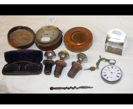 A pocket barometer by Negretti &amp; Zambra, together with a silver cased pocket watch and other collectables 