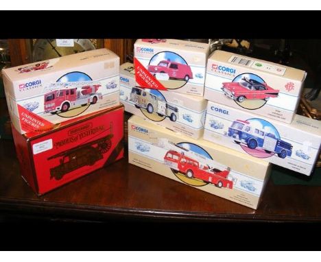 Boxed Corgi Fire Engine, together with three others and a Matchbox ditto 