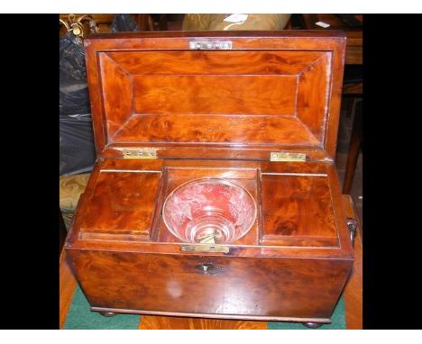 A 19th century sarcophagus shaped tea caddy with etched mixing bowl  