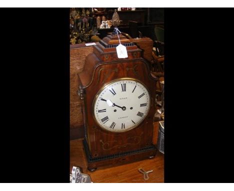 A Regency mahogany cased and brass inlaid bracket clock with twin fusee movement, the 20cm diameter dial marked Gale, London 