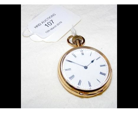 An 18ct gold pocket watch - 4cm diameter CONDITION REPORTInner cover marked 18k; good dial; ticking order; edge of case is go