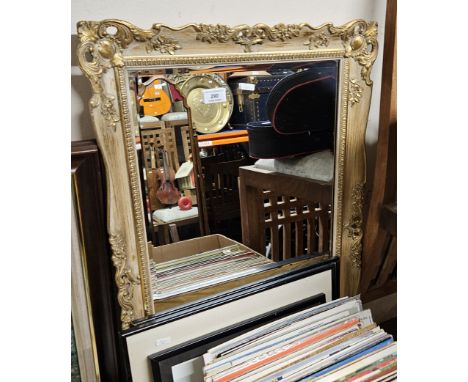 GILT FRAMED MIRROR, FRAMED GLASGOW PICTURE, 2 FRAMED SIGNED COLOURED ETCHINGS   Condition