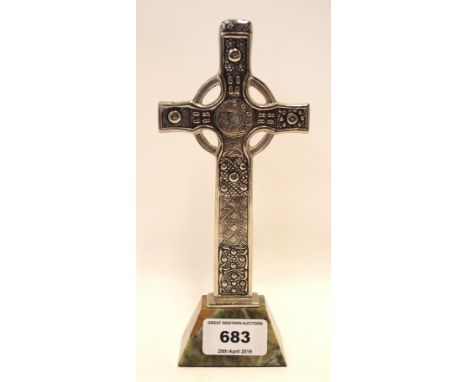 A model of St John's Cross, Iona on Iona marble plinth base, 20cm high Condition Report: Nice condition.   