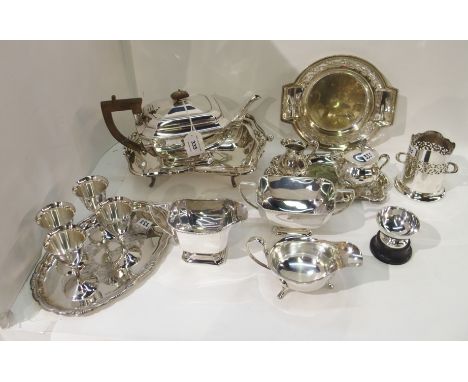 A tray lot of EP - tea service, goblets, bottle stand etc Condition Report: Available upon request