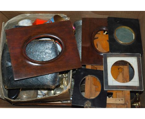 A box of miscellaneous including portrait miniature frames, book slide EPNS items etc Condition Report: Available upon reques