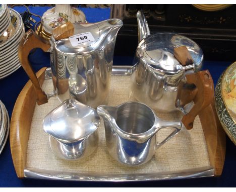 A Picquot Ware four piece tea service on tray Condition Report: Available upon request