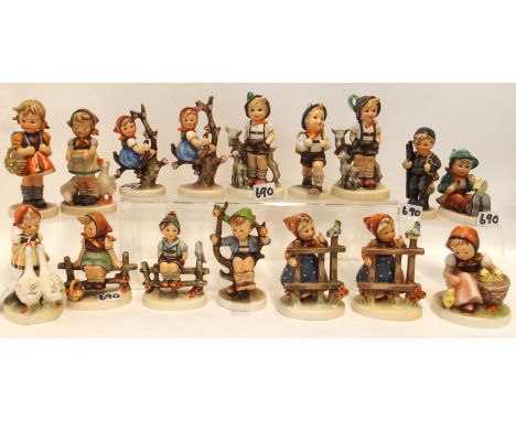 Sixteen Hummel figures including Chick Girl, Apple Tree boy and girl, Little Goat Herder etc Condition Report: Available upon