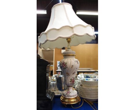 A Louis Nichole for Franklin Mint ceramic and gilt metal floral decorated table lamp, 42cm high excluding shade Condition Rep