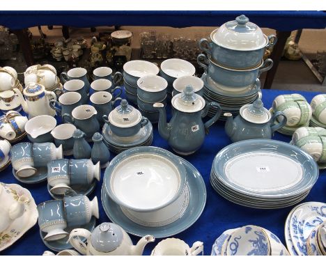 A Denby Castile blue pattern tea and dinner set comprising; two vegetable tureens and covers, six 32cm oval plates, one  31cm