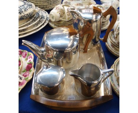 A Picquot Ware four piece tea service on tray (5) Condition Report: Available upon request