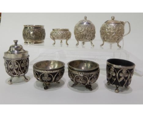 Various white metal condiments and a napkin ring Condition Report: Available upon request