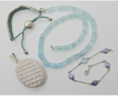 A links of London style bracelet, a large white metal locket and a silver and enamel bracelet etc Condition Report: Available